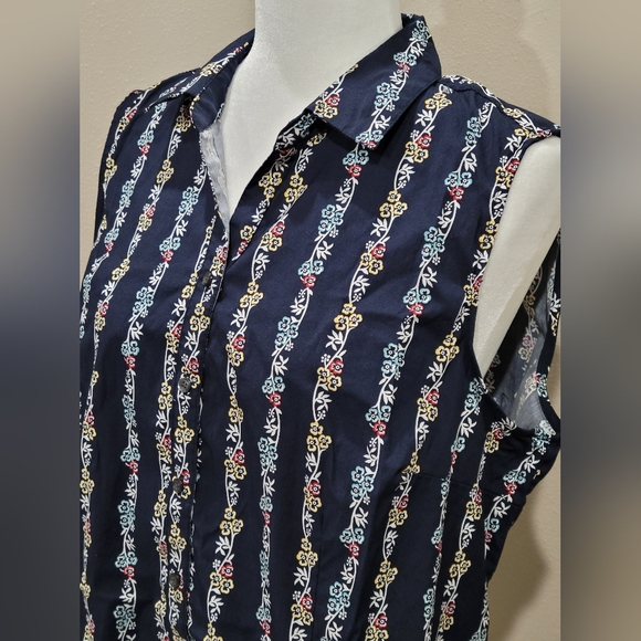 Charter Club Sleeveless Print Shirt Intrepid Blue Combo Size 16/ Xl - Picture 5 of 8